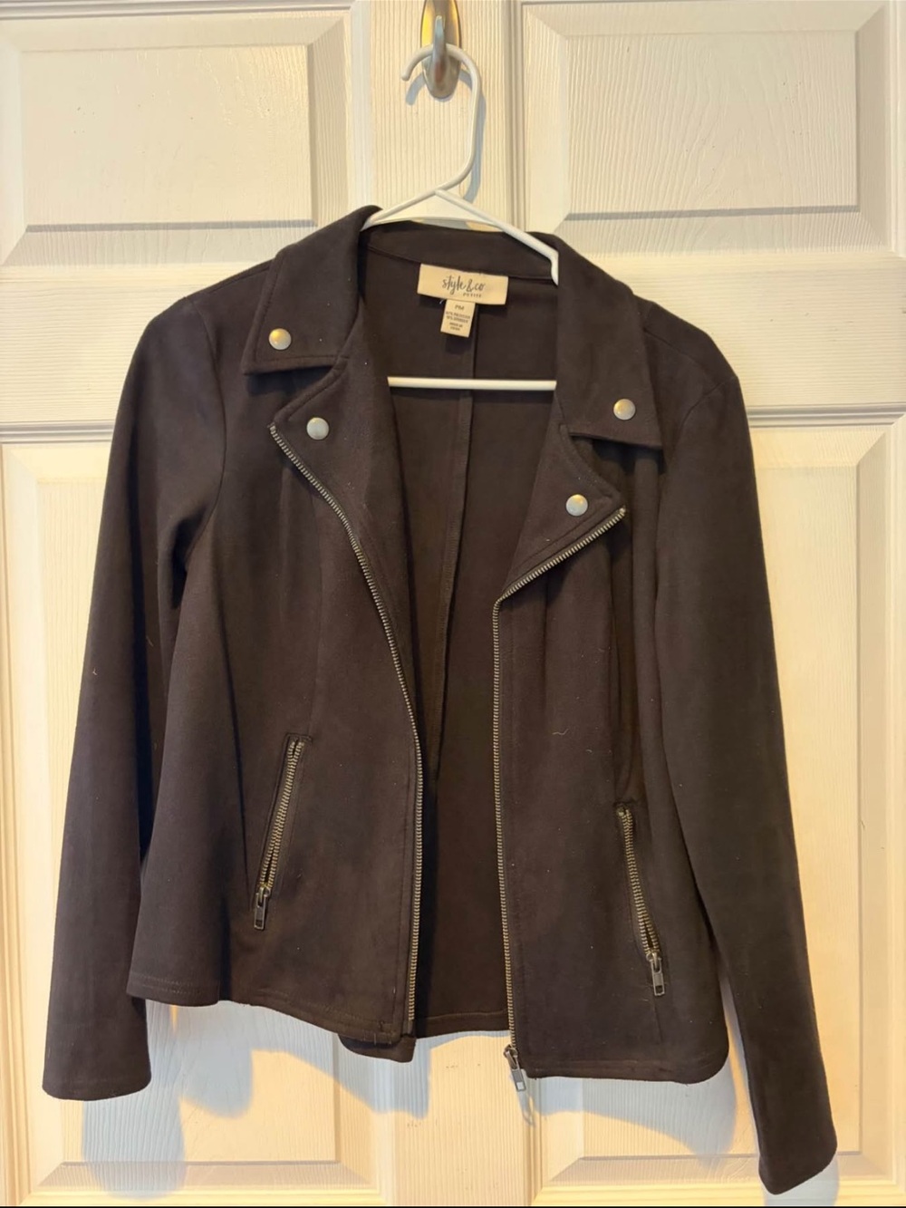 Style & Co. Black Moto-Style Faux Suede Jacket
